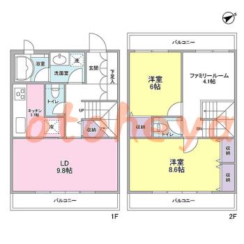 楽器ピアノ可相談 の 賃貸物件 2SLDK 19.8万円の図面１
