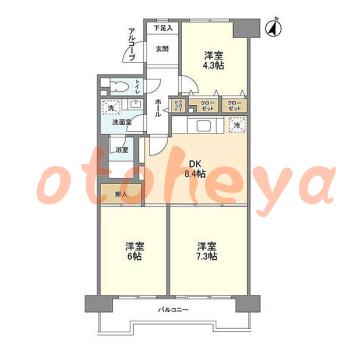 楽器ピアノ可相談 の 賃貸物件 3DK 12万円の図面１