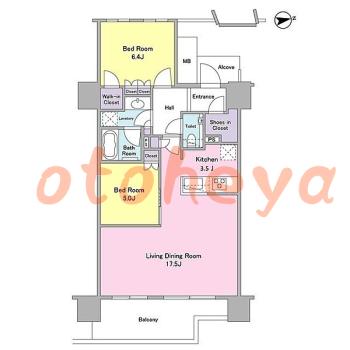 楽器ピアノ可相談 の 賃貸物件 2LDK 34万円の図面１