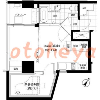 楽器ピアノ可相談 の 賃貸物件 1R 17.7万円の図面１