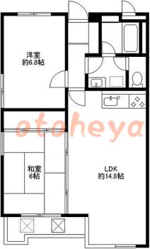 楽器ピアノ可相談 の 賃貸物件 2LDK 9.7万円の図面１