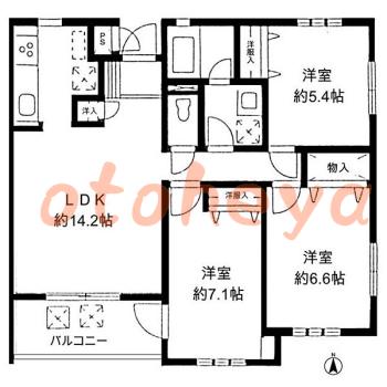 楽器ピアノ可相談 の 賃貸物件 3LDK 13.8万円の図面１