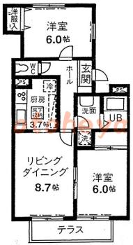 楽器ピアノ可相談 の 賃貸物件 2LDK 9.4万円の図面１