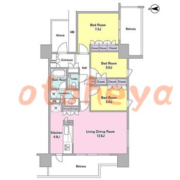 楽器ピアノ可相談 の 賃貸物件 3LDK 37.4万円の図面１