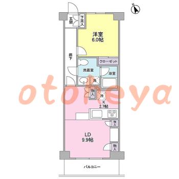 楽器ピアノ可相談 の 賃貸物件 1LDK 12.8万円の図面１