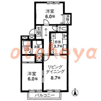 楽器ピアノ可相談 の 賃貸物件 2LDK 9.8万円の図面１