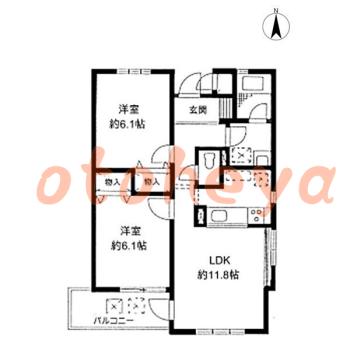 楽器ピアノ可相談 の 賃貸物件 2LDK 12.4万円の図面1
