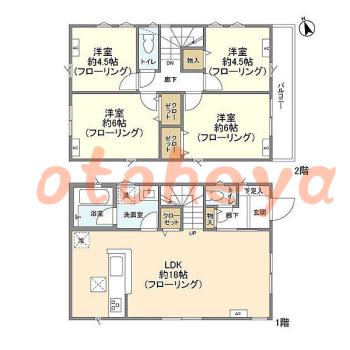 楽器ピアノ可相談 の 賃貸物件 4LDK 21.3万円の図面１