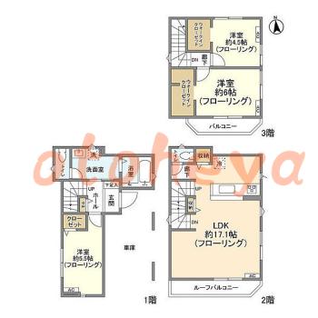 楽器ピアノ可相談 の 賃貸物件 3LDK 24.6万円の図面１
