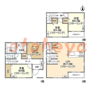 楽器ピアノ可相談 の 賃貸物件 3SLDK 21.7万円の図面１