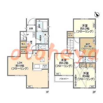 楽器ピアノ可相談 の 賃貸物件 3SLDK 21.5万円の図面１