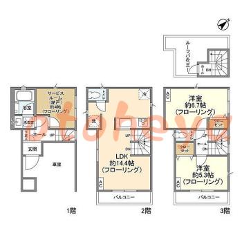 楽器ピアノ可相談 の 賃貸物件 2SLDK 18.6万円の図面１