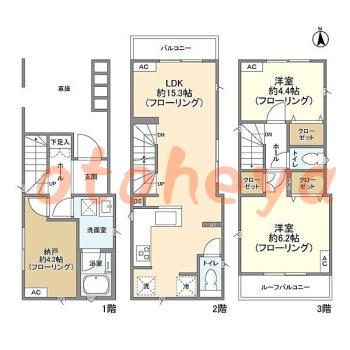 楽器ピアノ可相談 の 賃貸物件 2SLDK 18.1万円の図面１