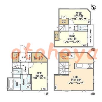 楽器ピアノ可相談 の 賃貸物件 3LDK 30.5万円の図面１