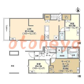 楽器ピアノ可相談 の 賃貸物件 2SLDK 28.4万円の図面１