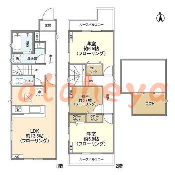 楽器ピアノ可相談 の 賃貸物件 2SLDK 21.2万円の図面１