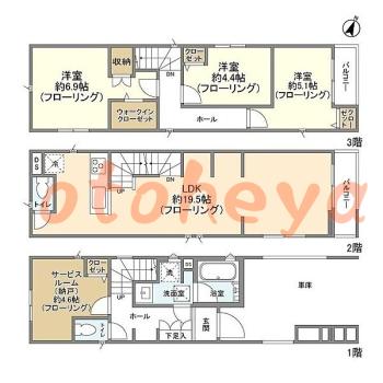 楽器ピアノ可相談 の 賃貸物件 3SLDK 19.9万円の図面１
