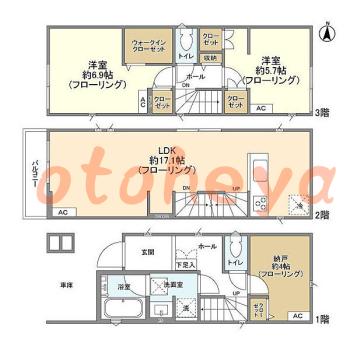 楽器ピアノ可相談 の 賃貸物件 2SLDK 21.8万円の図面１