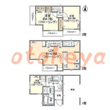 楽器ピアノ可相談 の 賃貸物件 3LDK 19.8万円の図面１