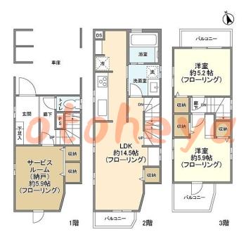 楽器ピアノ可相談 の 賃貸物件 2SLDK 29.9万円の図面１