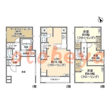 楽器ピアノ可相談 の 賃貸物件 3SLDK 19.9万円の図面１