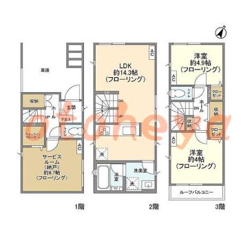楽器ピアノ可相談 の 賃貸物件 2SLDK 22.9万円の図面１