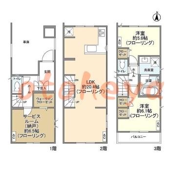 楽器ピアノ可相談 の 賃貸物件 2SLDK 31.2万円の図面１