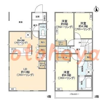 楽器ピアノ可相談 の 賃貸物件 3LDK 26.8万円の図面１
