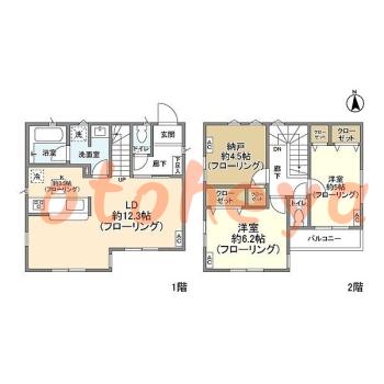 楽器ピアノ可相談 の 賃貸物件 2SLDK 26.3万円の図面１
