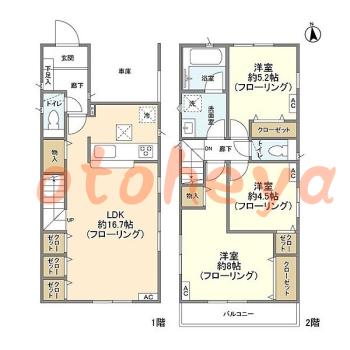 楽器ピアノ可相談 の 賃貸物件 3LDK 26.8万円の図面１