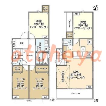 楽器ピアノ可相談 の 賃貸物件 2SLDK 18.6万円の図面１