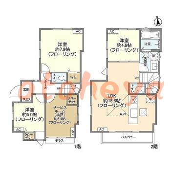 楽器ピアノ可相談 の 賃貸物件 3SLDK 22.5万円の図面１