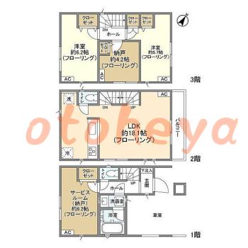 楽器ピアノ可相談 の 賃貸物件 2SLDK 17.9万円の図面１