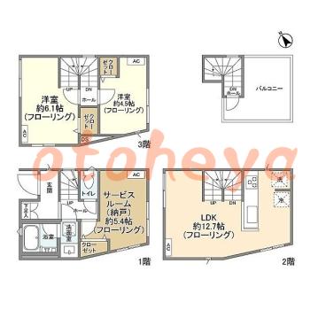 楽器ピアノ可相談 の 賃貸物件 2SLDK 20.8万円の図面１