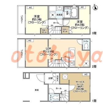楽器ピアノ可相談 の 賃貸物件 2SLDK 20.8万円の図面１