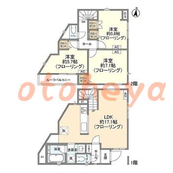楽器ピアノ可相談 の 賃貸物件 3LDK 28万円の図面１