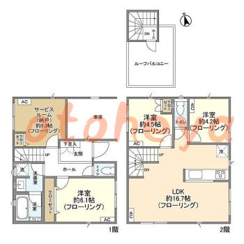 楽器ピアノ可相談 の 賃貸物件 2SLDK 24.8万円の図面１