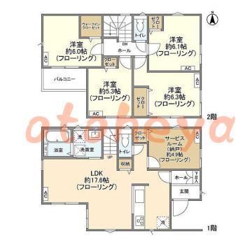 楽器ピアノ可相談 の 賃貸物件 4SLDK 22万円の図面１