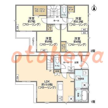 楽器ピアノ可相談 の 賃貸物件 4LDK 21.8万円の図面１