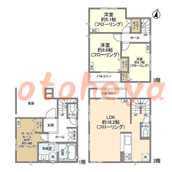 楽器ピアノ可相談 の 賃貸物件 3SLDK 19.8万円の図面１