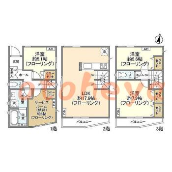 楽器ピアノ可相談 の 賃貸物件 3SLDK 20.6万円の図面１
