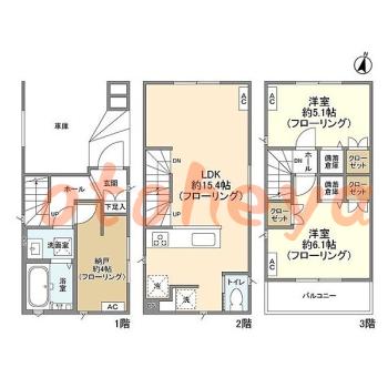楽器ピアノ可相談 の 賃貸物件 2SLDK 19.8万円の図面１