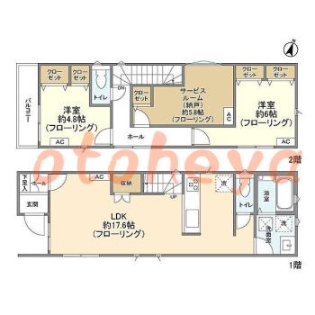 楽器ピアノ可相談 の 賃貸物件 2SLDK 20.9万円の図面１