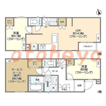 楽器ピアノ可相談 の 賃貸物件 2SLDK 18万円の図面１