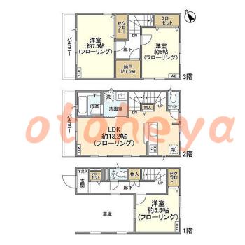 楽器ピアノ可相談 の 賃貸物件 3SLDK 17万円の図面１