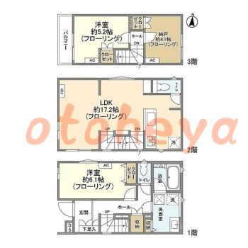 楽器ピアノ可相談 の 賃貸物件 2SLDK 19.9万円の図面１