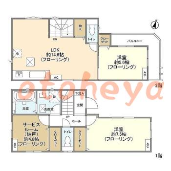 楽器ピアノ可相談 の 賃貸物件 2SLDK 21.9万円の図面１