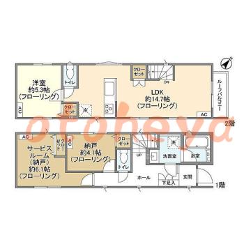 楽器ピアノ可相談 の 賃貸物件 1SLDK 19.1万円の図面１