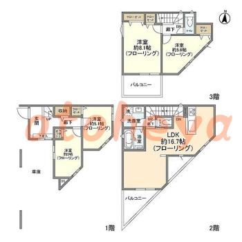 楽器ピアノ可相談 の 賃貸物件 4LDK 16.5万円の図面１