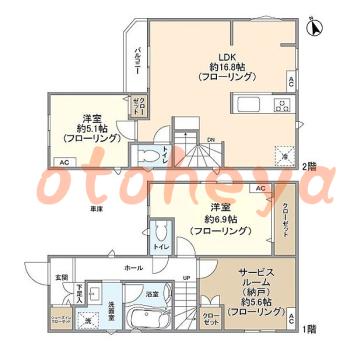 楽器ピアノ可相談 の 賃貸物件 2SLDK 33.8万円の図面１